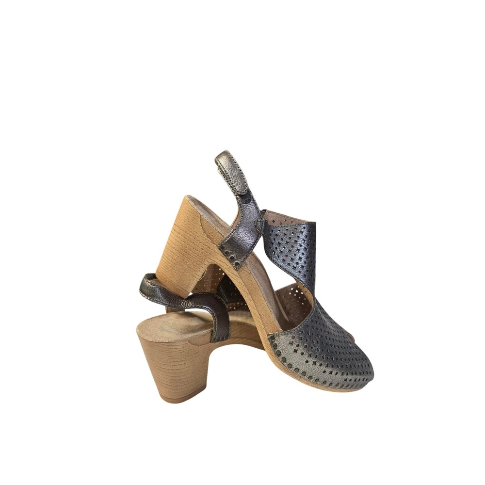 Dansko Women Pewter Metallic Perforated Leather Slingback Heel Clog Sandal 41
